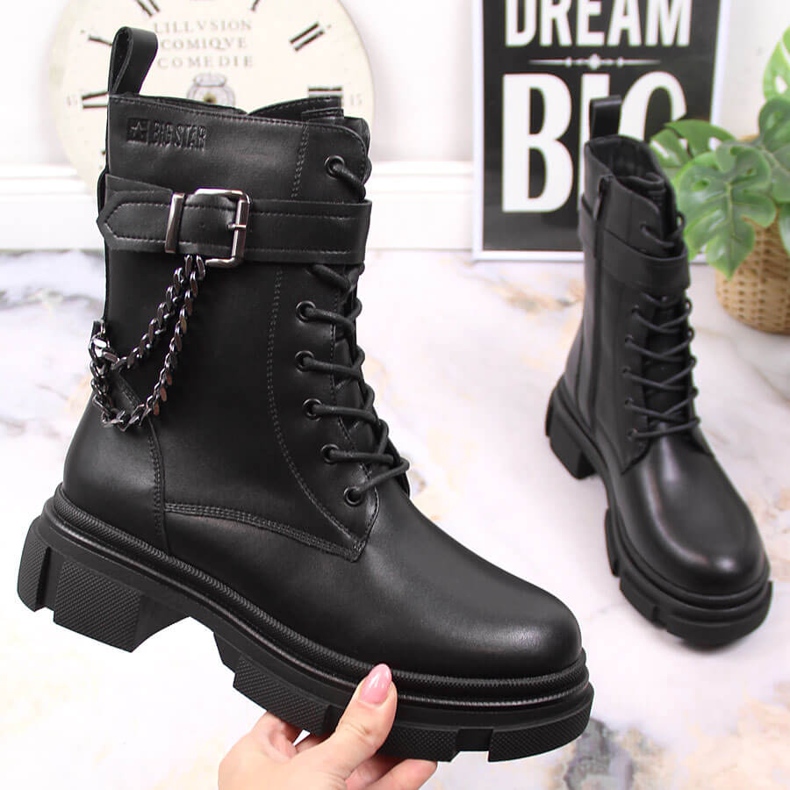 Borse da donna in pelle nera con catena, Big Star nera riscaldata KK274486 nero 1