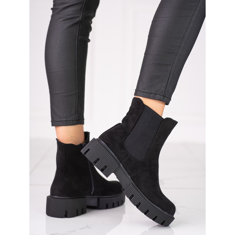 Stivaletti Chelsea da donna sulla piattaforma Shelovet realizzati in suede ecologico nero 1