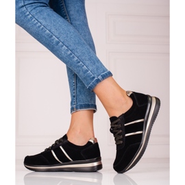 Sneakers da donna in pelle sulla piattaforma Shelovet nero 2