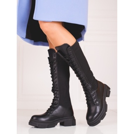 Stivali stringati da donna con tomaia flessibile Shelovet nero 1