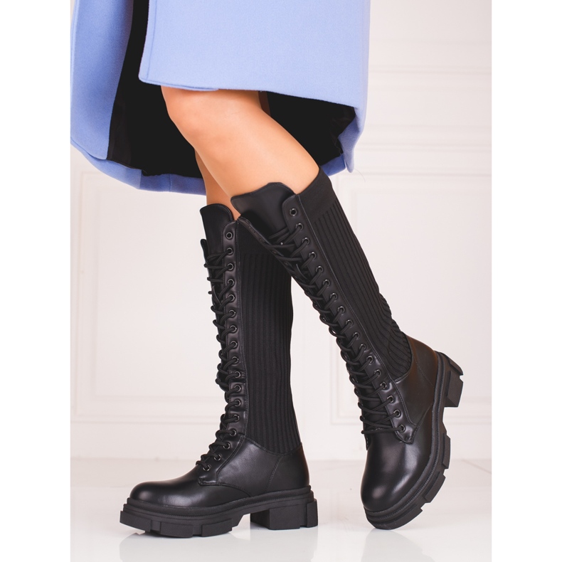 Stivali stringati da donna con tomaia flessibile Shelovet nero 1