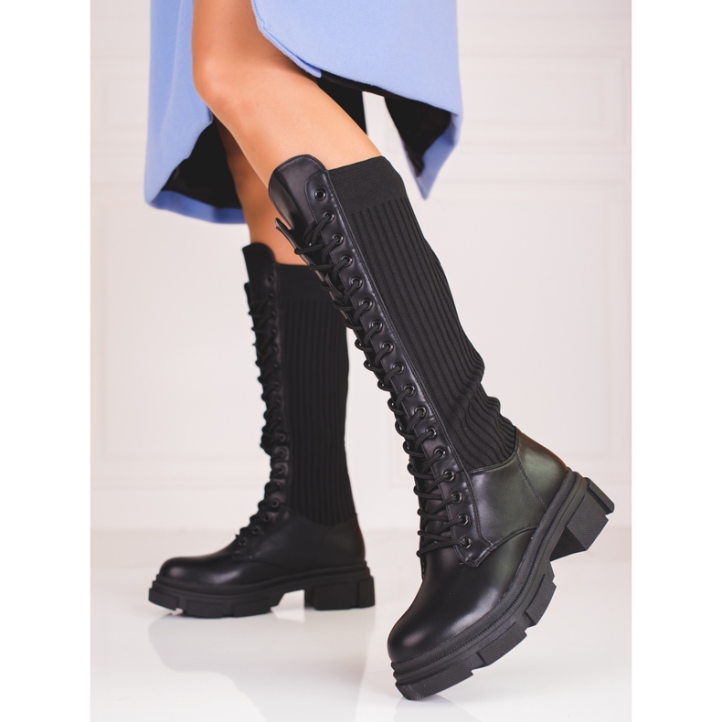 Stivali stringati da donna con tomaia flessibile Shelovet nero 2