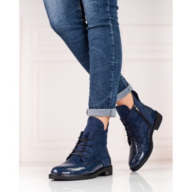 W. Potocki Eleganti stivali da donna con tacco piatto Potocki blu navy blu 1