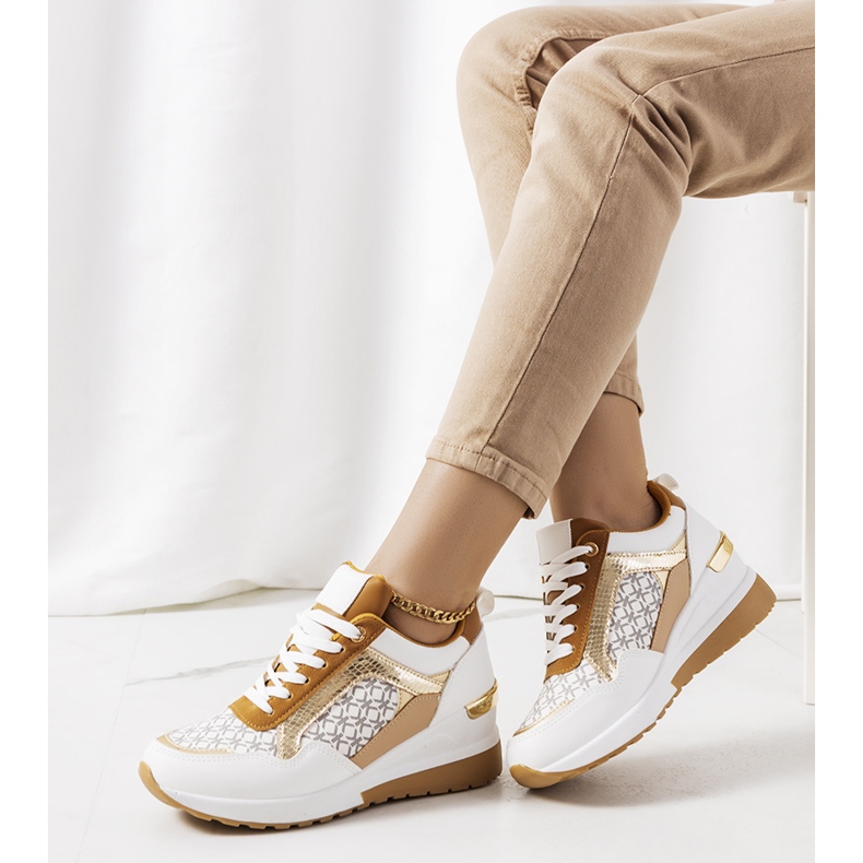 Sneakers bianche e marroni di Nanson bianco marrone d'oro 2