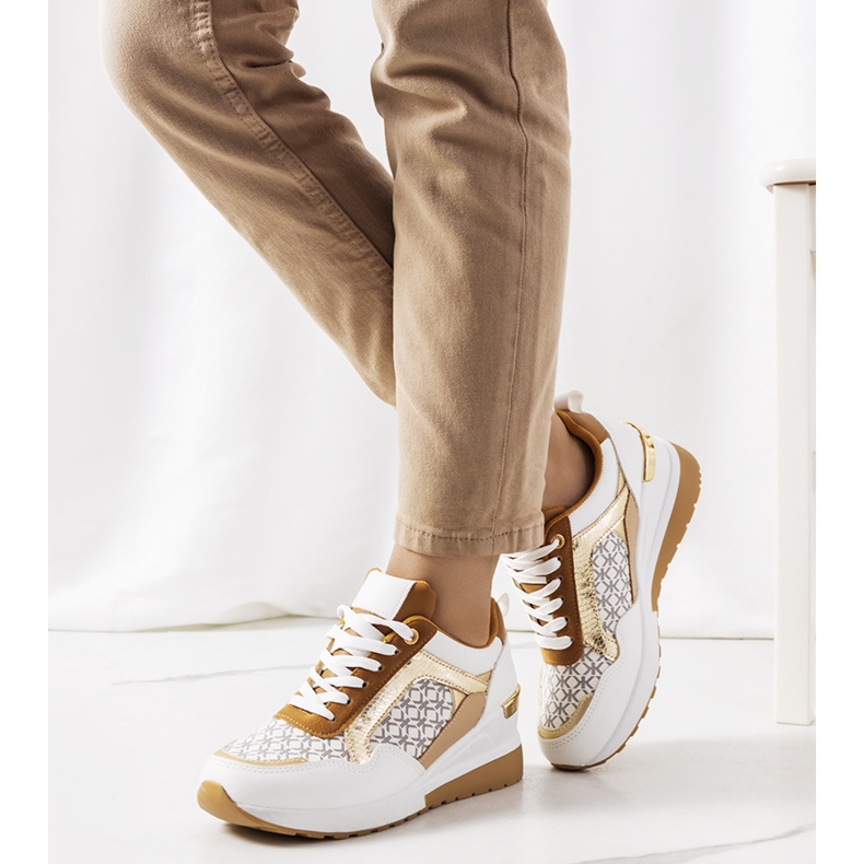 Sneakers bianche e marroni di Nanson bianco marrone d'oro 1