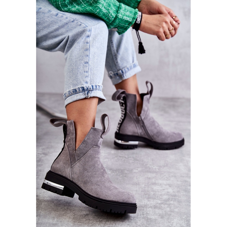 PS1 Stivali in pelle scamosciata con ritagli grigio Elvera NC1278 2