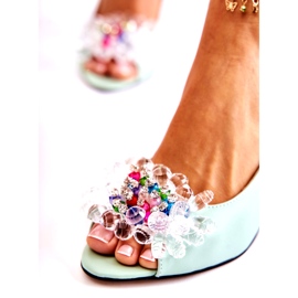 Sandali con décolleté in pelle alla moda con decorazione Meriss 1450-0 verde 4