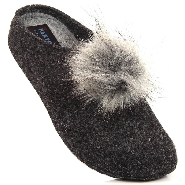 Comode pantofole grigie da donna con pompon Panto Fino grigio 1