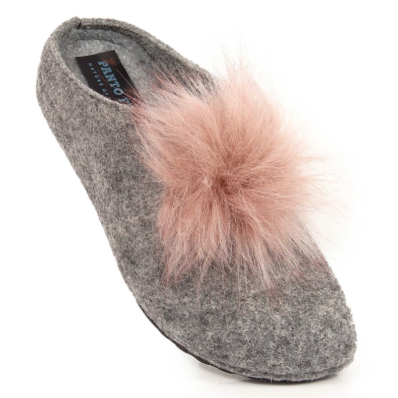 Comode pantofole da donna in feltro con pompon Panto Fino grigio 1
