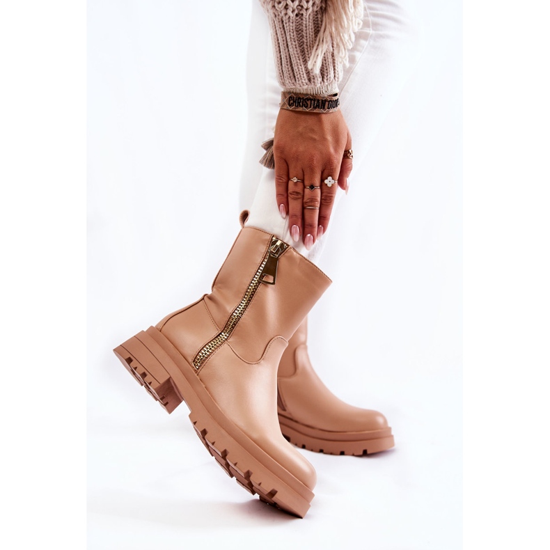 PG1 Stivali caldi da donna color carne con cerniere beige 1