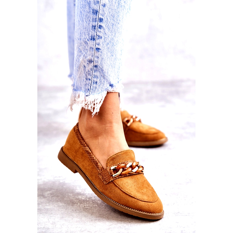 FB2 Mocassini da donna in camoscio con catena Camel Nolie marrone 1