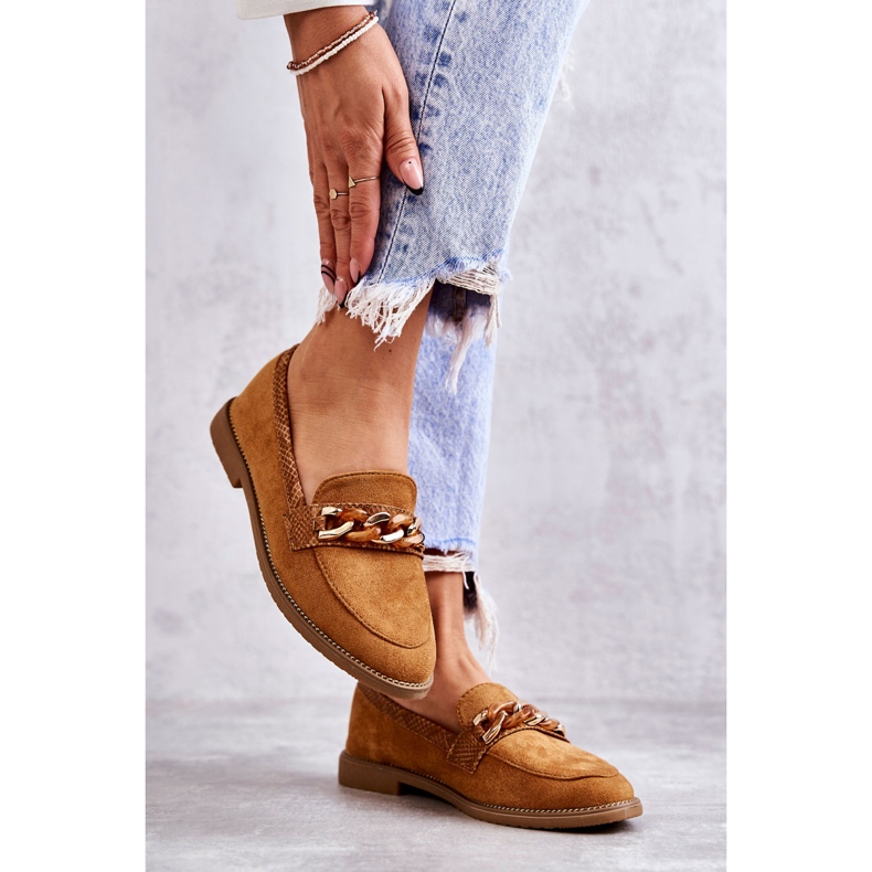 FB2 Mocassini da donna in camoscio con catena Camel Nolie marrone 2