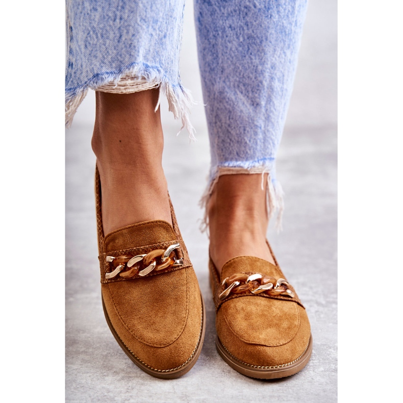 FB2 Mocassini da donna in camoscio con catena Camel Nolie marrone 3