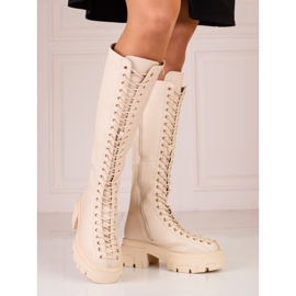 Stivali beige Shelovet da donna con lacci alti 1
