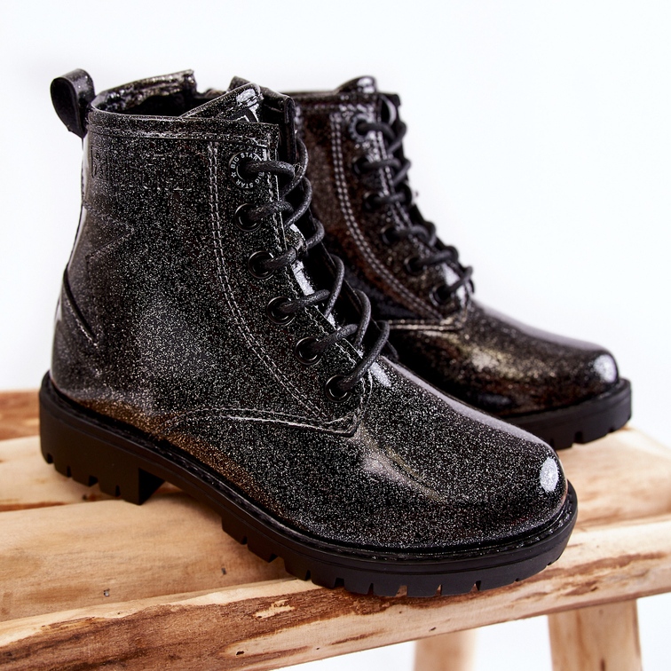 Stivali caldi laccati per bambini Big Star II374047 Nero-Argento 1