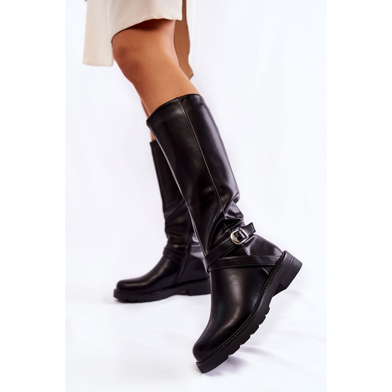 PG1 Stivali in pelle da donna con cintura Liese nera nero 2
