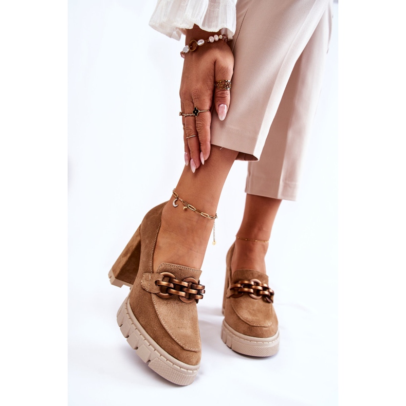 Décolleté In Pelle Sulla Piattaforma E Un Bar Lewski Scarpe 3197 Beige marrone 1
