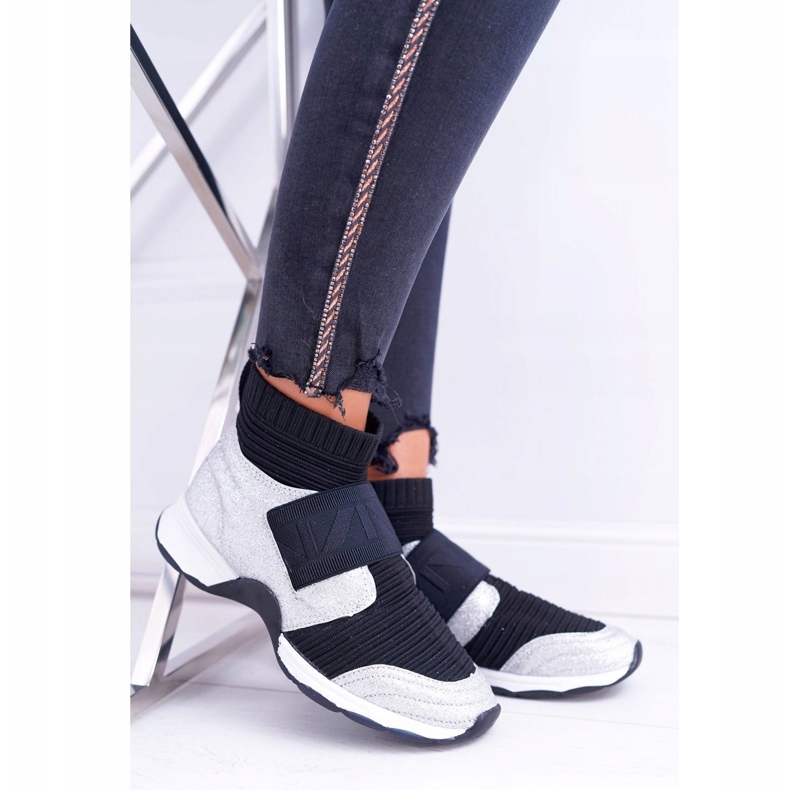 Scarpe Sportive da Donna Lu Boo Con Calzino Silver Glitter Phantom HT9022 nero d'argento 2