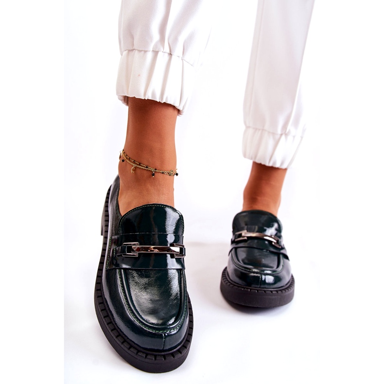 Lemar Scarpe in pelle da donna vernariche con una decorazione d'argento verde 1
