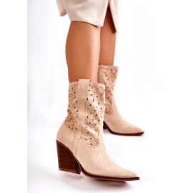 FB1 Stivali da cowboy in pelle scamosciata alla moda con fiori beige Coralie B-818 2