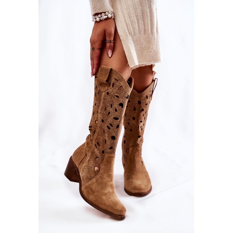 Lewski Shoes Stivali in pelle scamosciata traforati Scarpe Lewski 3170 Beige marrone 1