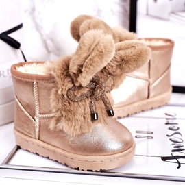 Stivali da neve caldi per bambini con pelliccia con orecchie coniglietto in oro rosa 20218-1H / 2H d'oro 3