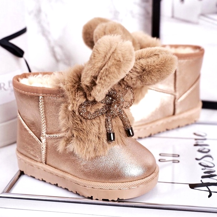 Stivali da neve caldi per bambini con pelliccia con orecchie coniglietto in oro rosa 20218-1H / 2H d'oro 3