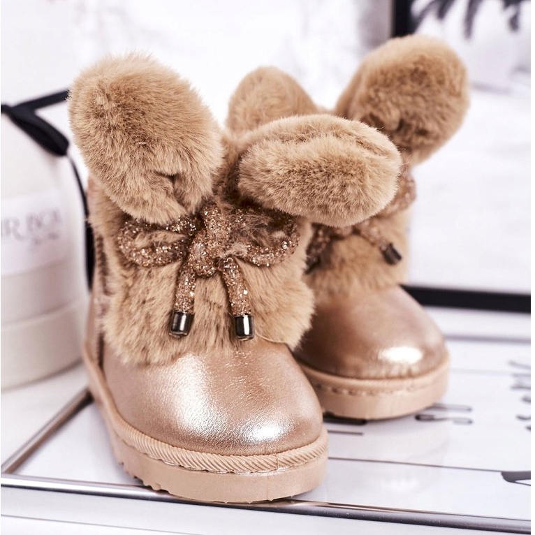 Stivali da neve caldi per bambini con pelliccia con orecchie coniglietto in oro rosa 20218-1H / 2H d'oro 1