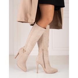 Stivali beige da donna su un tacco a spillo Shelovet 2