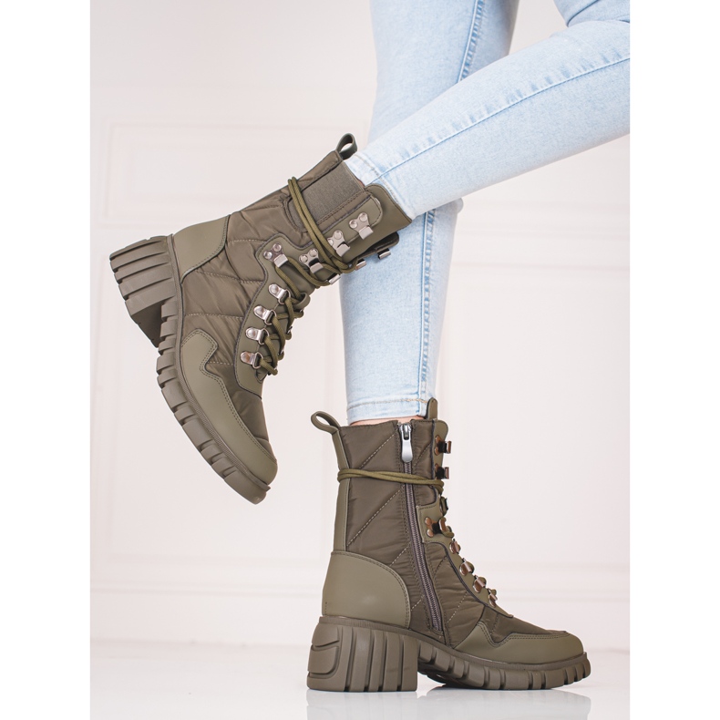 Stivali stringati da donna sulla piattaforma Shelovet verde 2
