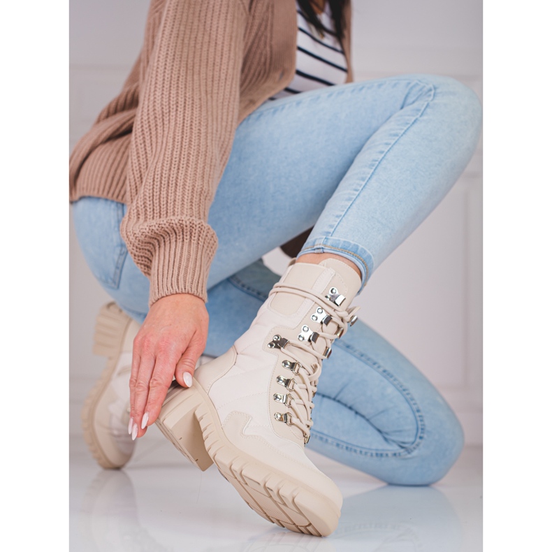 Stivali stringati da donna sulla piattaforma Shelovet beige 2