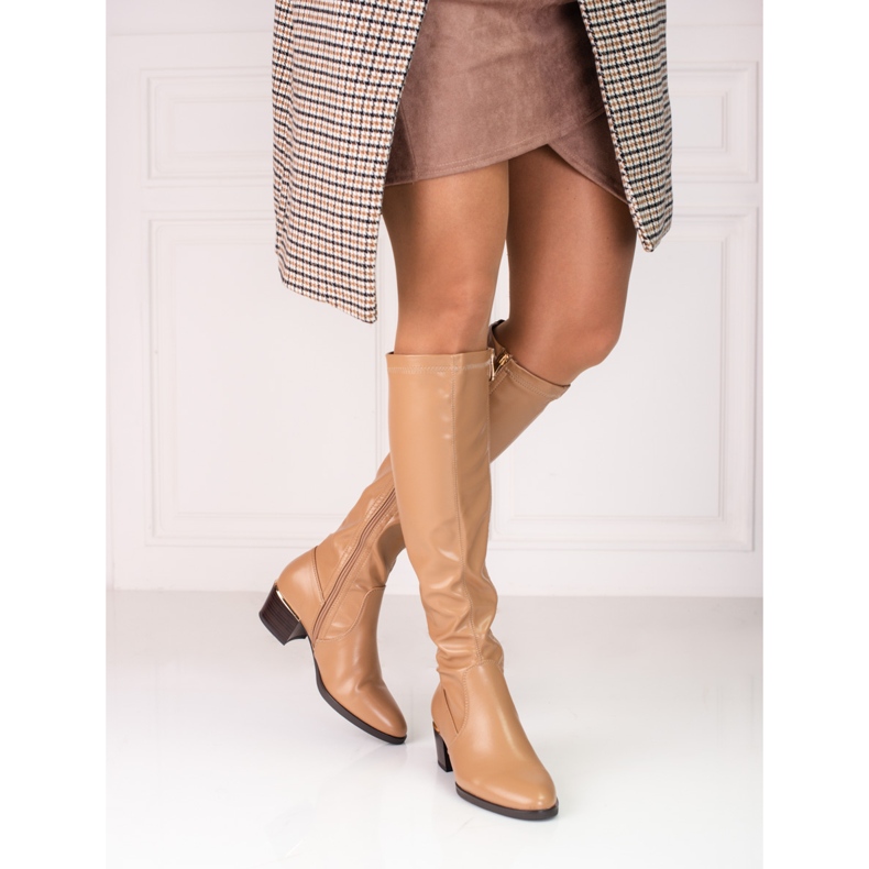 Stivali da donna laccati su palo basso beige Vinceza 1