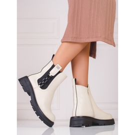 Stivaletti Chelsea da donna color crema con suola nera beige 1