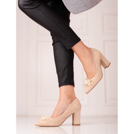 SHELOVET Décolleté da donna in camoscio con decorazioni beige 1