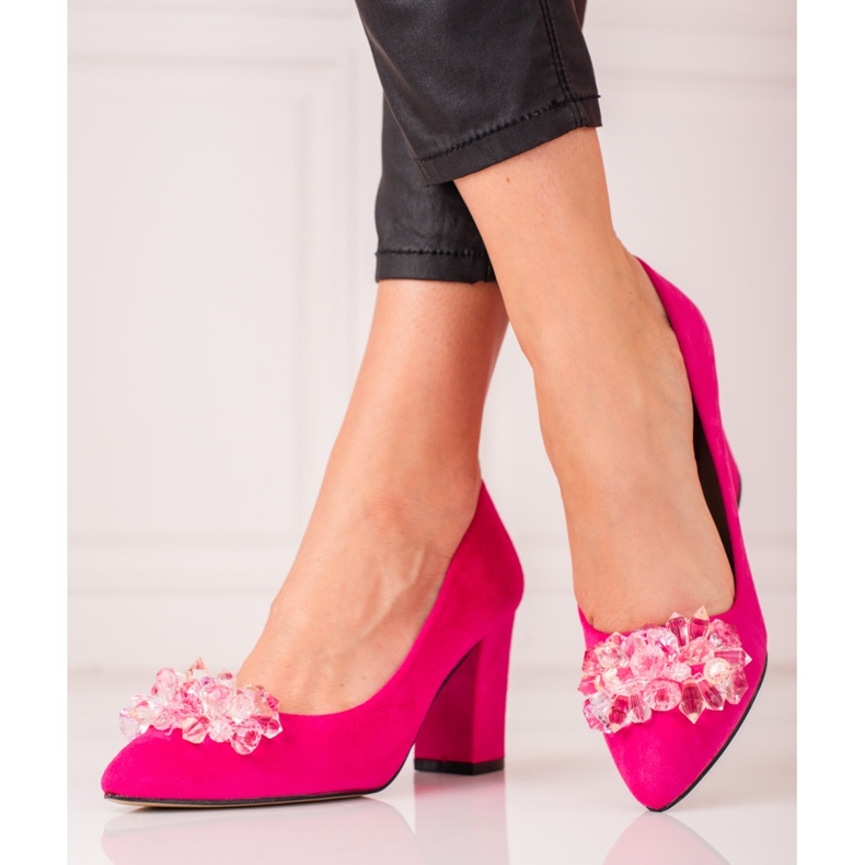 SHELOVET Décolleté da donna in camoscio con decorazioni rosa 2