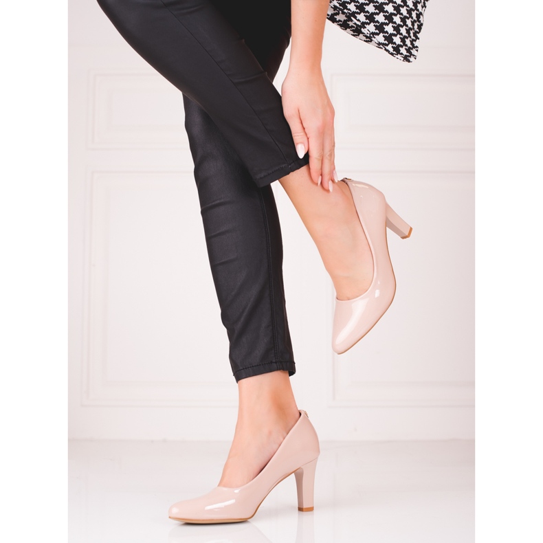 Décolleté Shelovet da donna beige, laccate 2