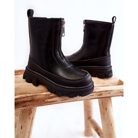 FR1 Stivali alti in pelle alla moda con cerniera Daffy nera nero 2