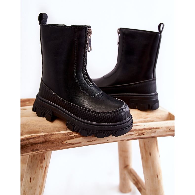 FR1 Stivali alti in pelle alla moda con cerniera Daffy nera nero 2