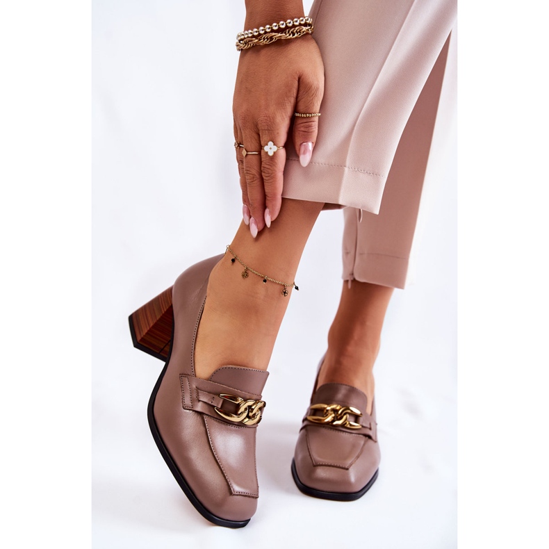 Décolleté In Pelle Con Catena Laura Messi 2514 Beige marrone 1