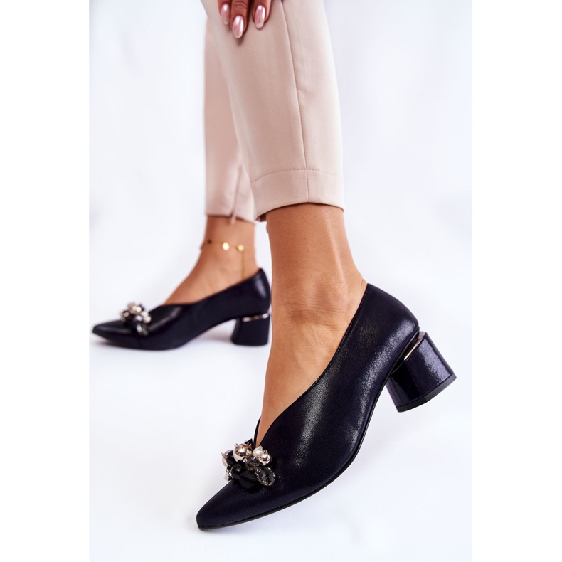 Décolleté In Pelle Con Decorazione Laura Messi 2487 Blu Navy 2