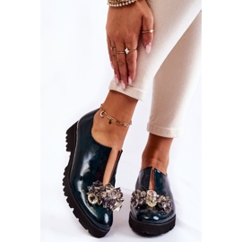 Eleganti Scarpe Laccate Con Decorazione Cindy Verde Scuro 2