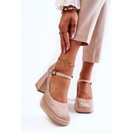 PA2 Décolleté In Pelle Scamosciata Su Un Tacco Grosso Beige Tina 1