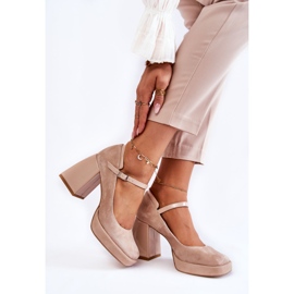 PA2 Décolleté In Pelle Scamosciata Su Un Tacco Grosso Beige Tina 2