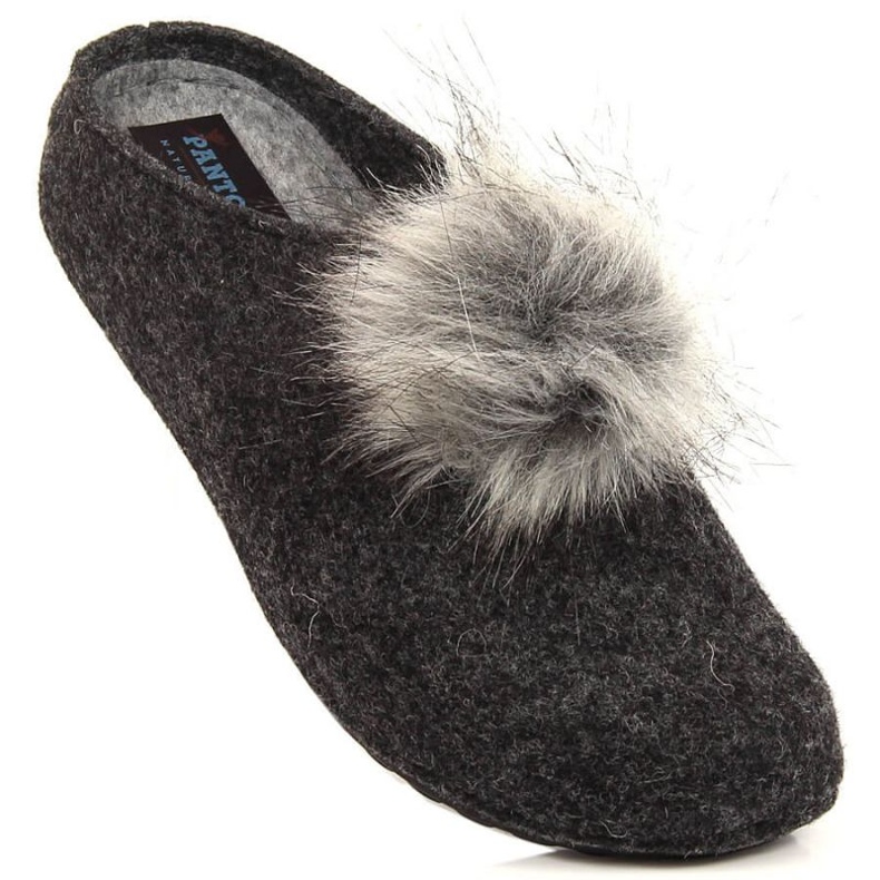Comode pantofole grigie con pompon Panto Fino W INT1767A nero grigio 1