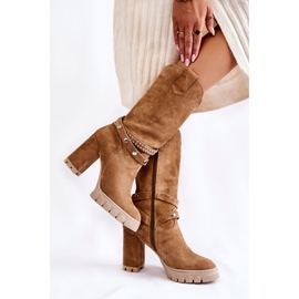 Lewski Shoes Stivali alti da donna su un tacco alto Scarpe Lewski 3246 Beige marrone 2