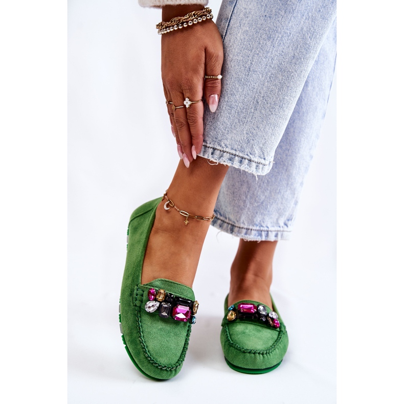PS1 Mocassini da donna in suede con decorazioni Janetta verdi verde 1