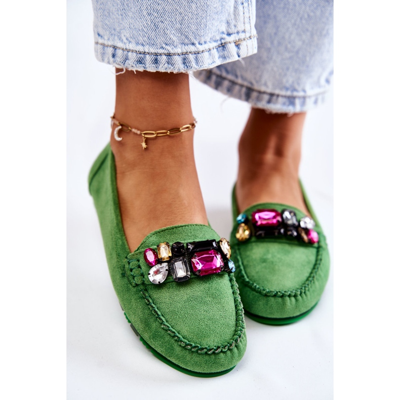 PS1 Mocassini da donna in suede con decorazioni Janetta verdi verde 2