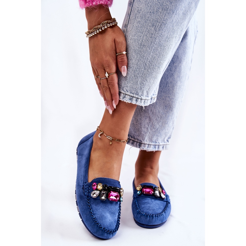 PS1 Mocassini da donna in pelle scamosciata con ornamenti Janetta blu 1