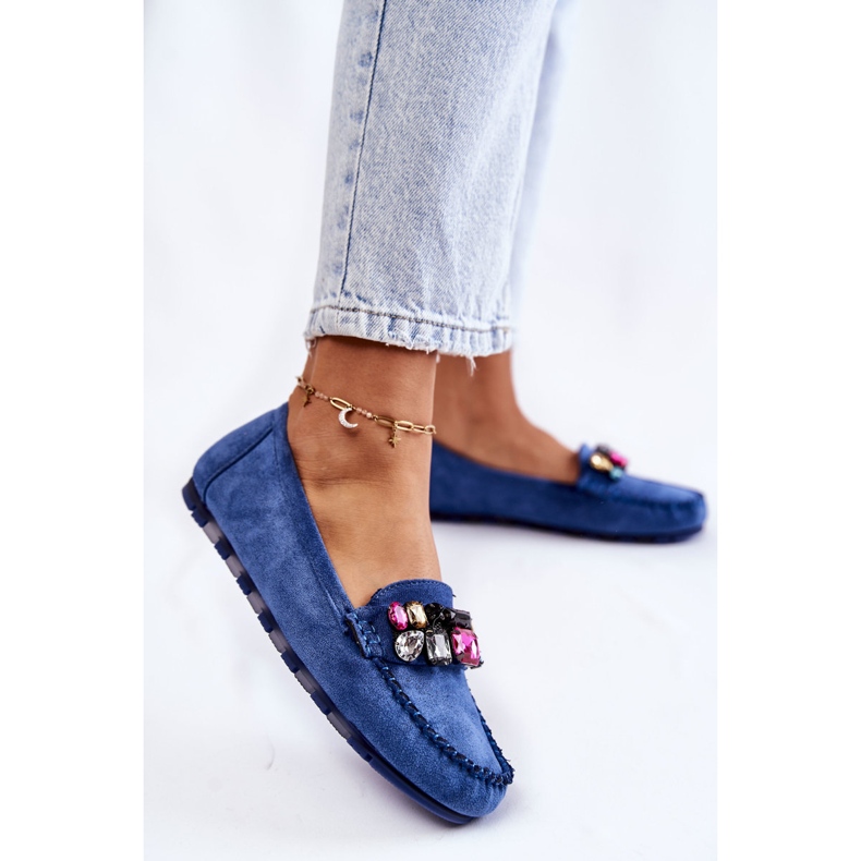 PS1 Mocassini da donna in pelle scamosciata con ornamenti Janetta blu 2
