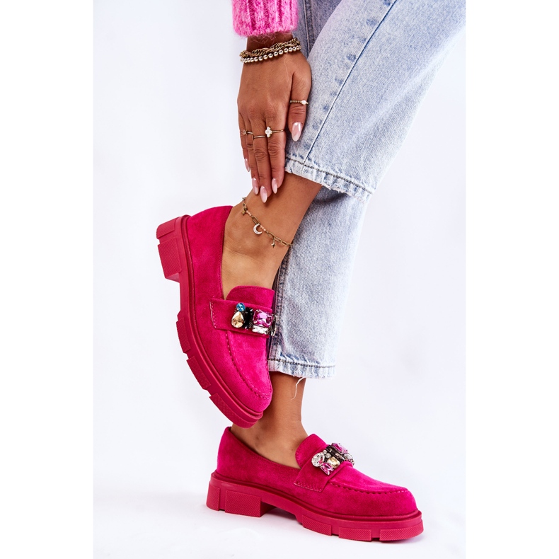 PS1 Mocassini da donna in camoscio con decoro Karlott fucsia rosa 2